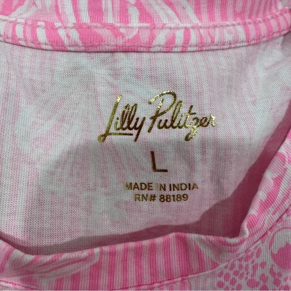 NWOT Lilly Pulitzer Barreto Cotton Top Short Sleeve Gold Button Beach Pink M - Picture 3 of 12